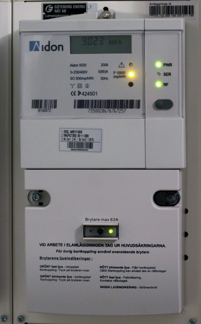 Un medidor electrónico de consumo eléctrico residencial.